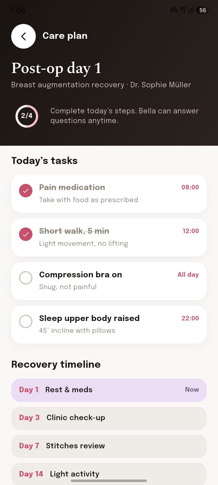 getbeauty.ai post-op care plan screen