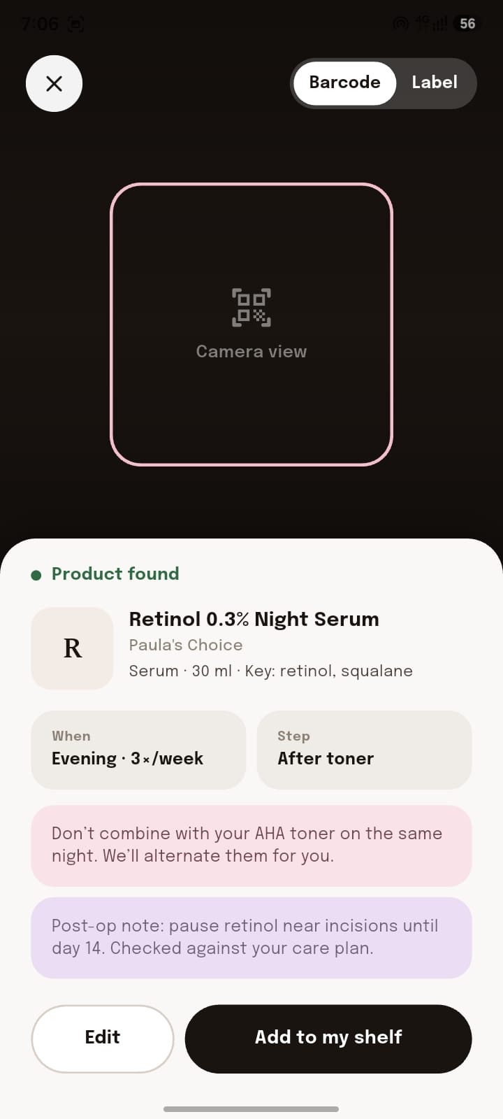 Scan skincare products in the getbeauty.ai app